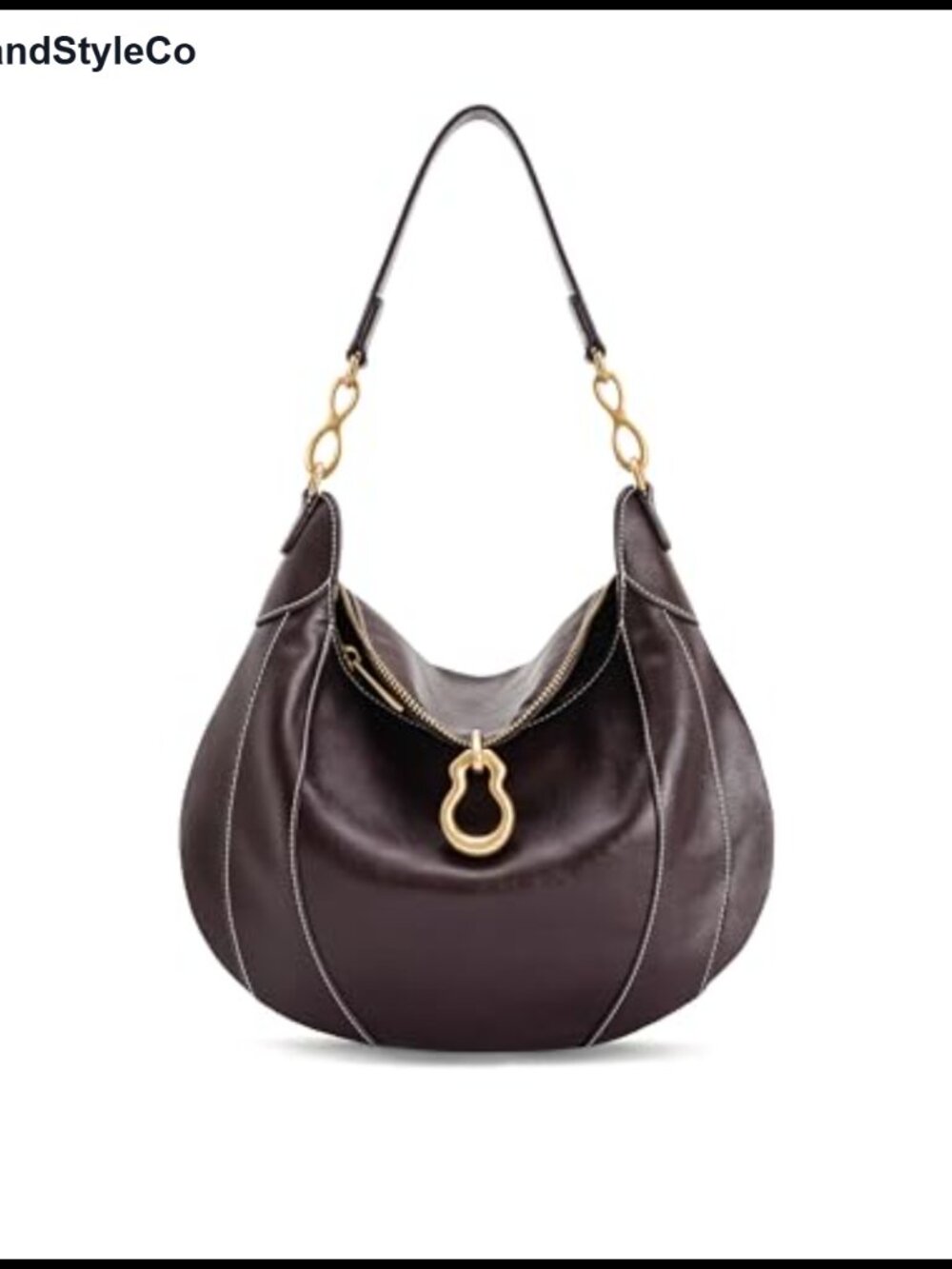 Vegan Leather Hobo Shoulder Bag Metal Pendant Embellished Top Handle